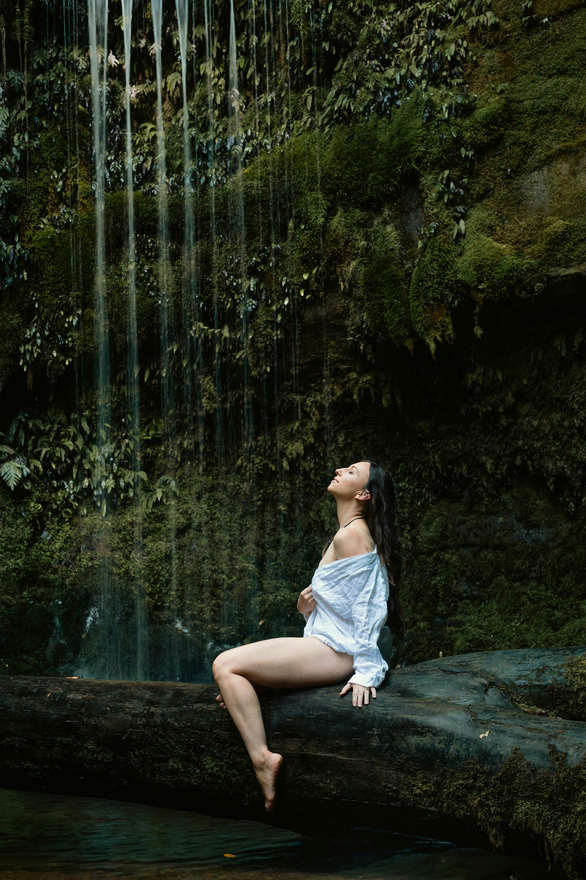 woman at waterfall